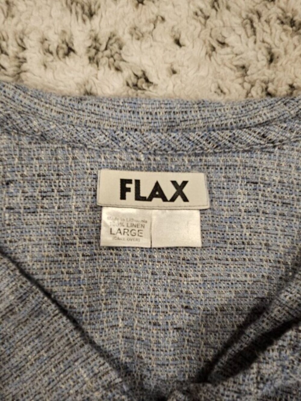 Flax 100% Linen Blue Textured Shacket Collared V-Neckline Button Down Top Blouse - Picture 4 of 9